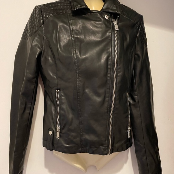 GIII Jackets & Coats Black Rivet Lined Vegan Leather Moto Jacket S